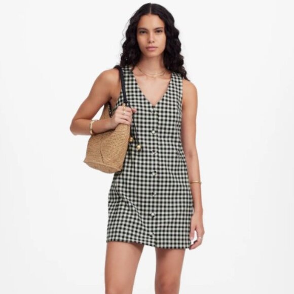 NWT Madewell V-Neck Mini Vest Dress in Gingham - Picture 1 of 7